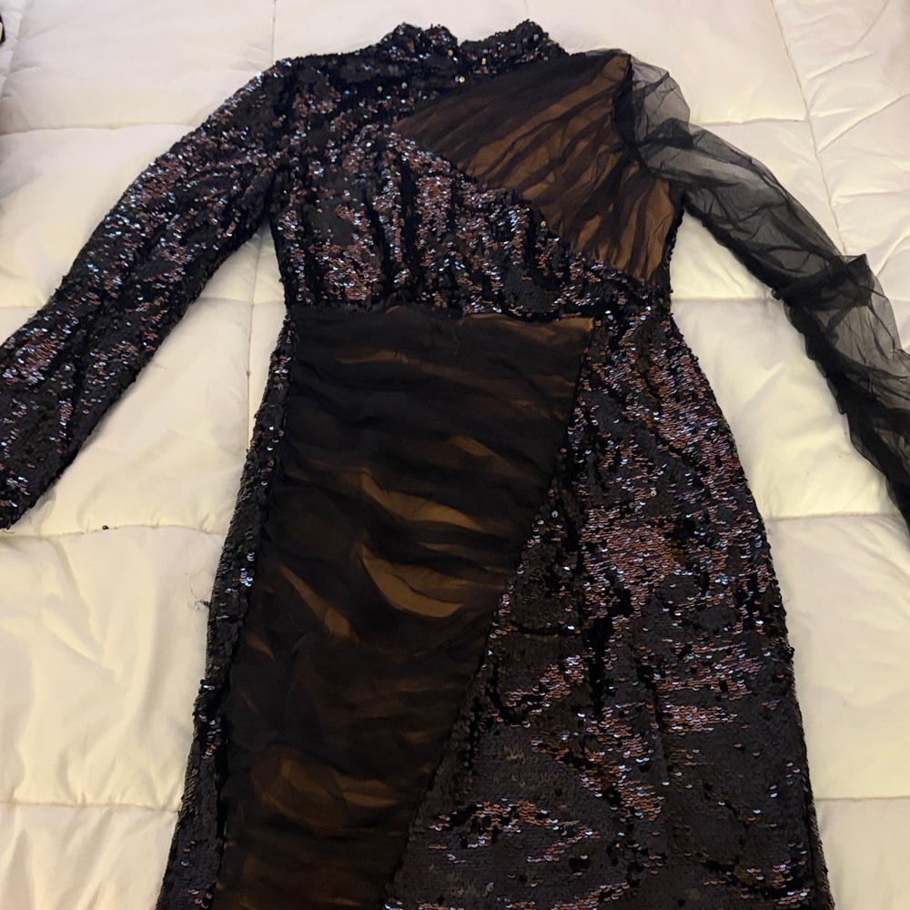 Black Sequin & Mesh Evening Dress